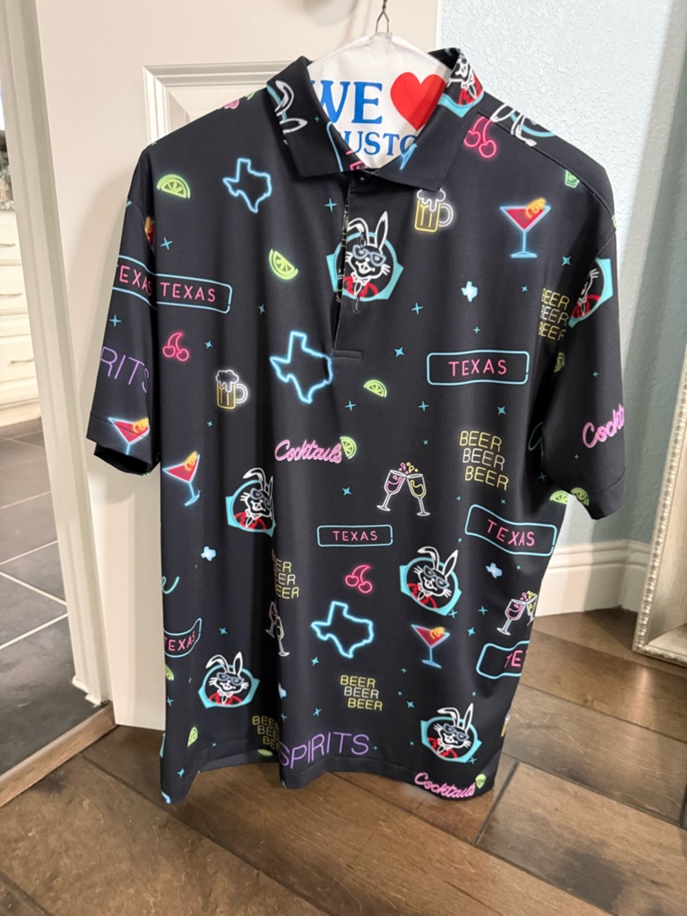 Neon Graphic Black Polo Shirt - Texas Cocktail Print